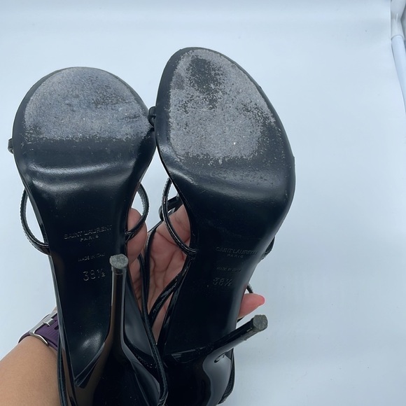 Saint Laurent YSL black on black cassandra strappy heels patent leather 38.5 - Picture 6 of 8